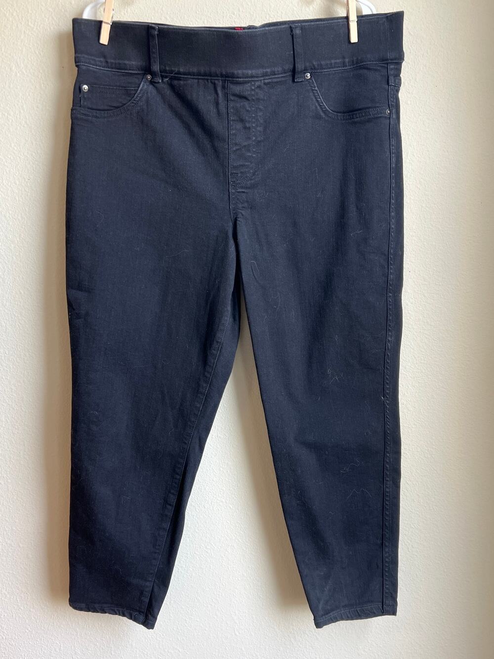 Spanx 1X Petite Clean Black High Rise Pull On Ankle Skinny Denim Jeans